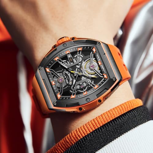 Image of OLEVS Luxury Watches for Men Black Mechanical Wrist Watch Self Winding Automatic Tourbillon Watches Skeleton Waterproof Mens Wrist Watch