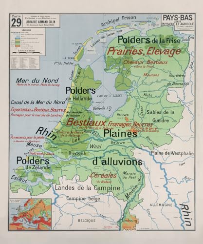 VIRTUAVIA - Affiche décorative Vidal Lablache N° 29 - PAYS-BAS - PHYSIQUE ET AGRICOLE - 100 x 120 cm - Art Mural (reproduction) - Bâche 340 g/m²