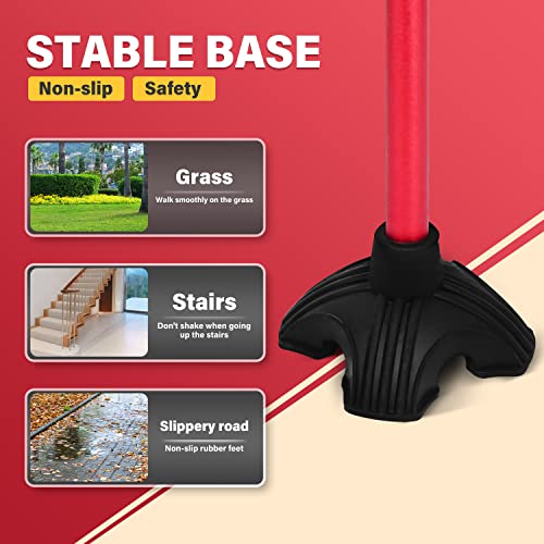 Benecane Walking Cane Adjustable Cane With Offset Soft Cushioned Handle For Men & Women Lightweight Comfortable Extra Stability Base Mobility Aid For Men Women And Seniors Red #TOP4