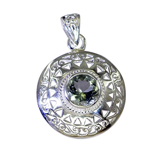 Pendentif pour femmes améthyste verte argent naturel forme ronde