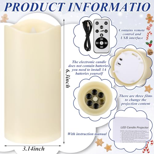 Image of Christmas Flameless Candles Projector Indoor Candy Projector Light Holiday LED Candle Battery Operated Night Light with Remote Timer Gingerbread Peppermint Party Gift Room Home Decor