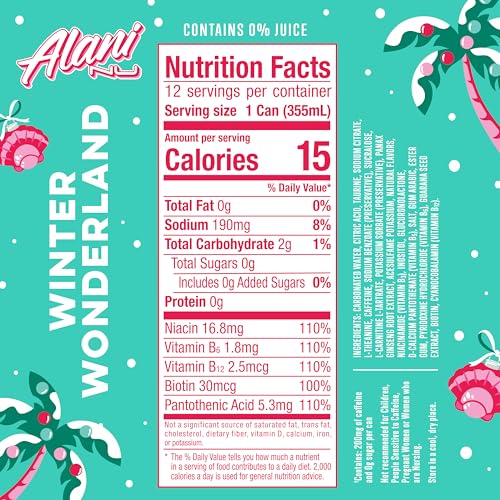Alani Nu WINTER WONDERLAND, Sugar Free, Low Calorie Energy Drinks, 200mg Caffeine, Biotin, B Vitamins, Zero Sugar, 10 Calories, 12 Fl Oz Cans, 12 Pack - Thumbnail 4