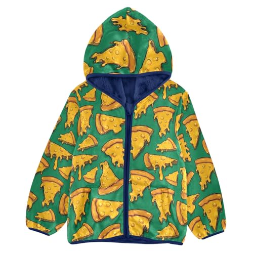 Cheese Pizza Toddler Fleece Jacket Baby Boys Hooded Zipper Long Sleeve Thick Warm Outerwear 3-10 Years