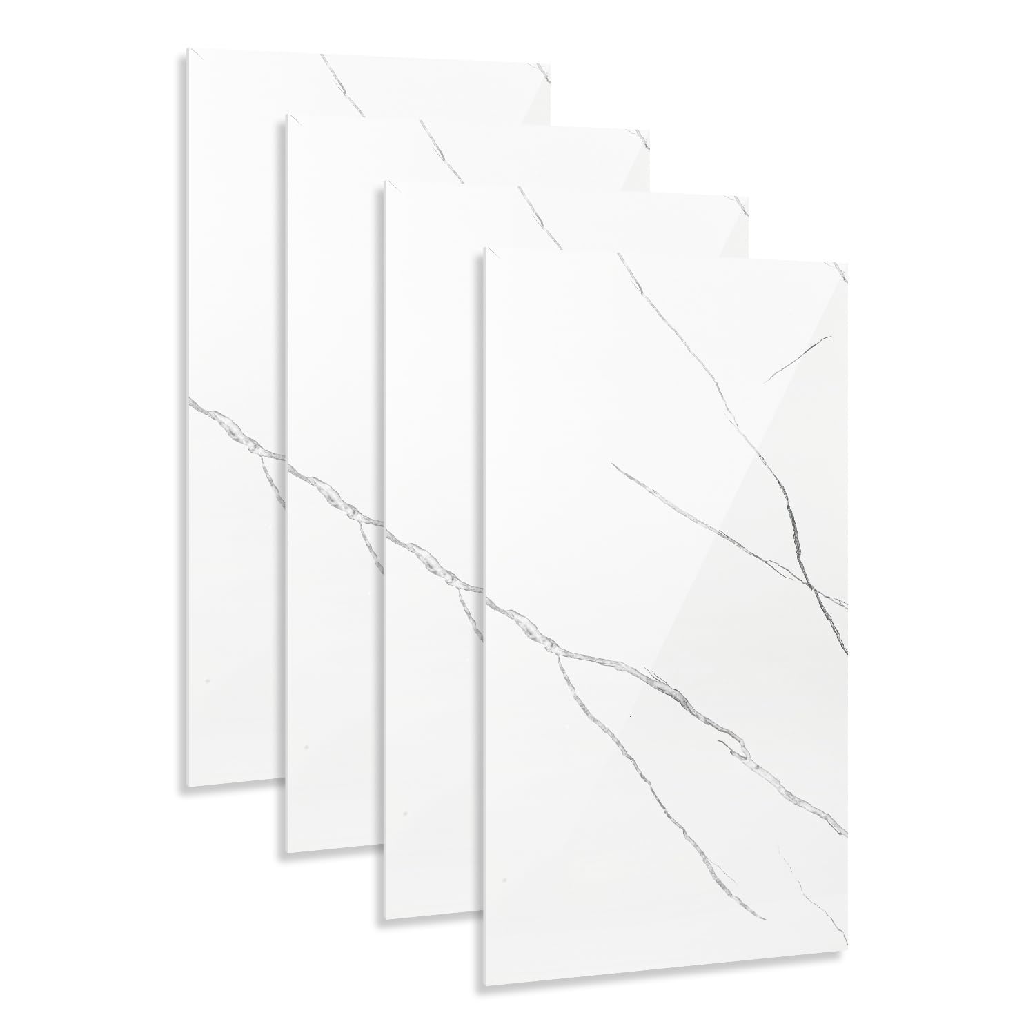 Lot de 4 panneaux muraux aspect marbre, revêtement mural en PVC 120 x 60 cm, montage DIY, panneaux décoratifs 3D imperméables pour cuisine, salle de bain, blanc YB003