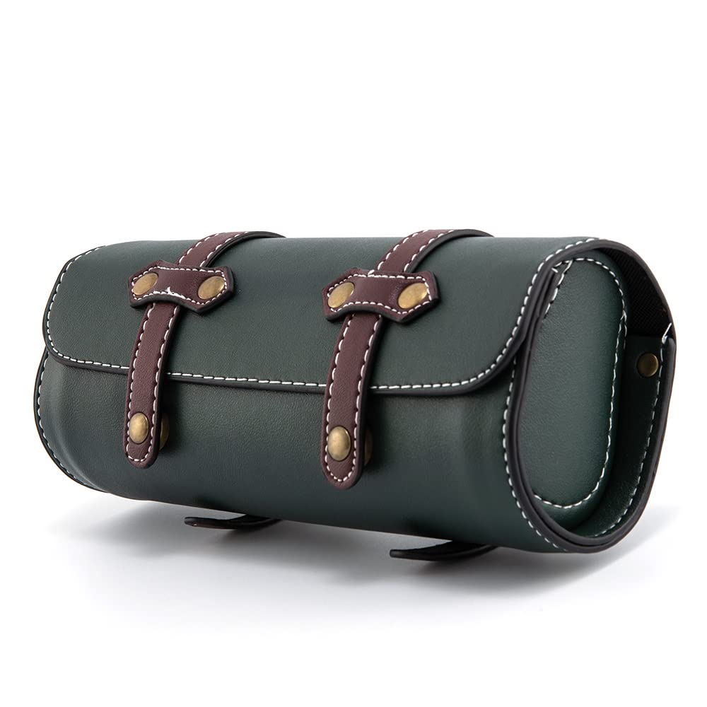 Photo 1 of Motorcycle Tool Bag, Universal PU Leather Motorcycle Fork Bag Saddlebags Handlebar Bag Bike Saddle Tail Bag Green