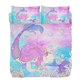 ZOEO Girls Mermaid Twin Bedding Set Pink Blue Unicorn Magic Cat Bed Sheets Sets Cartoon Bedspreads Cute Duvet Cover Set… 519VBOW2TqL. SS280