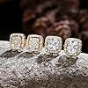 Dochais 2Pairs Cubic Zirconia Stud Earrings for Men Women, 14K Gold Plated Hypoallergenic 925 Sterling Silver Post Earrings Set, Iced Out Round & Square CZ Studs, Simulated Diamond Halo Earring #5