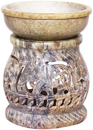 Valentine's Day Gifts Hand Carved Essential Oil Burner Diffuser Made of Soapstone with Tea Light Holder Aromatherapy (Design6)