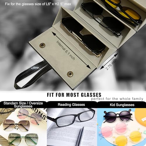 Image of Longjet Glasses Case Travel Sunglasses Organizer Leather Eyeglasses Storage Box Multiple Slots Hanging Eyewear Holder