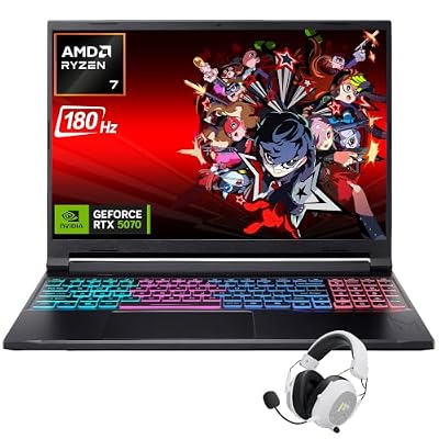 Acer Nitro V16 Gaming Laptop, 16" WQXGA LED 180Hz (100% sRGB), AMD Ryzen 7 260, 32GB DDR5 RAM 1TB Gen4 SSD, GeForce RTX 5070 DLSS4, Backlit Keyboard, RJ 45, SD Card Slot, Win 11 with Accessory