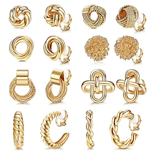 Orazio 8 Pairs Clip On Earrings For Women Gold Clip On Hoop Earrings Silver Clip On Stud Earrings Twist Chunky Hoop Earrings Non Pierced Fake Earrings Set-8G cover