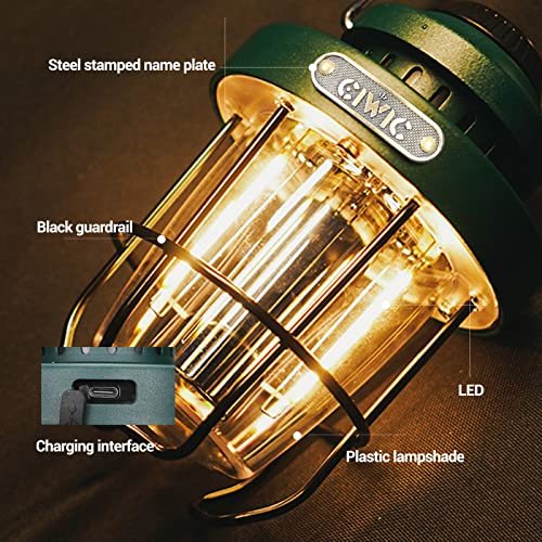 Led Camping Light, Rechargeable,Infinitely Variable Light Mode, Metal Camping Light, Battery Powered, Hanging Retro Light, Ipx4 Waterproof, Portable Outdoor Tent Light (Aluminum Alloy-Green) #TOP2