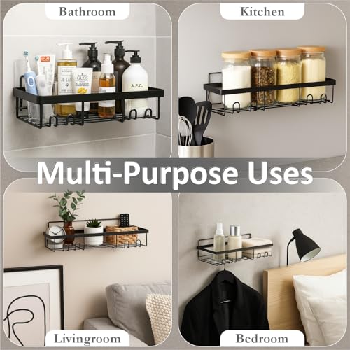 Image of JD FRESH Stainless-Steel Self-Adhesive Bathroom Organiser Without Drill /Bathroom Shelves with Magic Stickers /Wall Mounted Shower Caddy Shelf for Home Decor /Storage Rack for Kitchen - 3 Pack (Black)