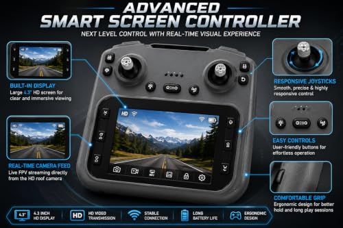 Image of RC Camera Car with HD Roof Camera & Smart Screen Remote Controller, 2.4GHz Rechargeable Remote Control SUV, Real-Time FPV Display, LED Lights, Up to 30m Range, Toy Car for Kids Age 6+
