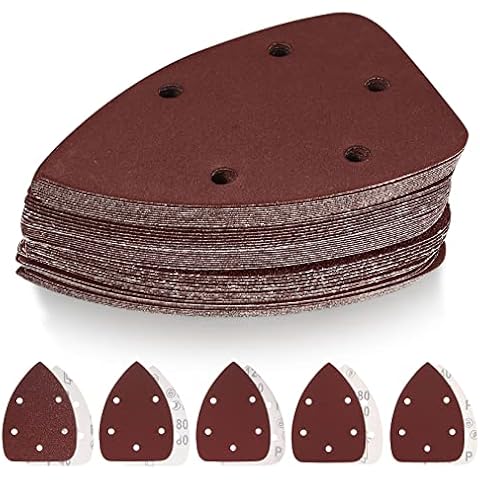 TOOINKCV 50 Pcs Mouse Detail Sander Sandpaper, 40/80/120/180/240 Grit Hook and Loop 140mm Mouse Sander Pads, Sander Replacement Pads, Assorted Triangle Sandpaper for Detail Mouse Sander Cover