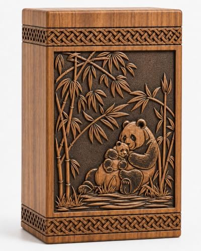 Personalized Wooden Cremation Urn for Human Ashes – Handcrafted Panda Mother Baby Panda Memorial Urn with Engraving – Decorative Funeral Keepsake for Home Display (((5X4-20 Cu.in))) image 5