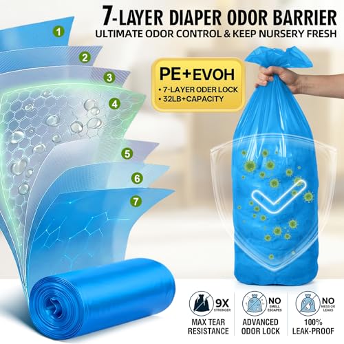 Image of Diaper Pail Refill Bags Compatible with Diaper Genie Easy Roll Signature & Platinum Pails,4-Pack (120 Bags) Hold up to 5640 Newborn Diapers Extra Thickness Powerful Odor Control Easy to Use