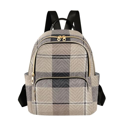 ODAWA Mochila xadrez bege acolchoada com alça de bagagem leve para viagem feminina, Xadrez bege, Small, Mochilas Daypack