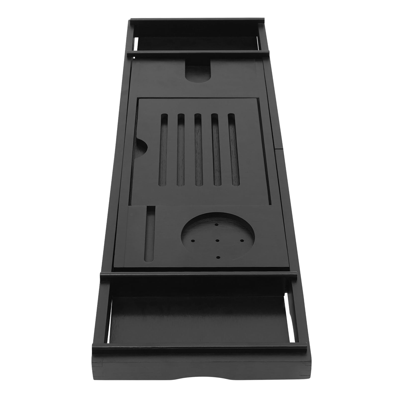 Bandeja ajustable para bañera (75-111 cm), de bambú, con soporte para tablet y soporte para copas de vino, soporta hasta 10 kg