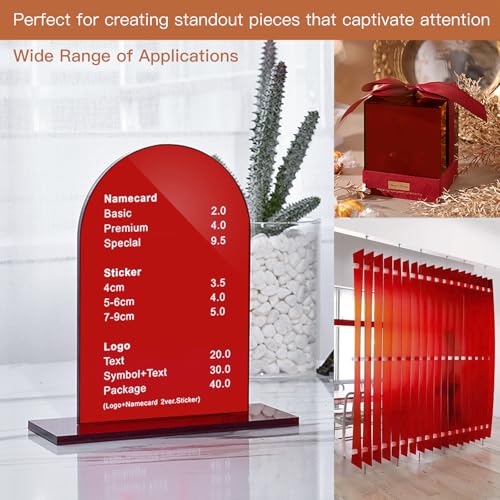 Image of Red Acrylic Sheet 12 inch x 16 inch x 1 /8 inch Thick, ALCCIFI 2 Pack Opaque Glossy Cast Red Plexiglass for DIY Crafts, Signage, Laser Cutting & Engraving