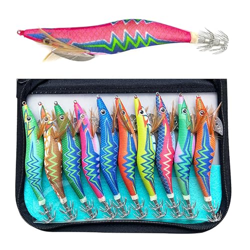 Leurre de pêche calamar haut de gamme 20,4g muni d'hameçons Mustad ultra piquants