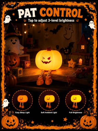 Image of Ammonite Pumpkin Night Light, Funny Halloween Decoration Soft Silicone Nursery Lamp with 3 Dimming Levels and 30-Minute Timer Nightlight for Bedroom Decor, Christmas Birthday Gift