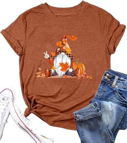 Fall T-Shirt for Women Halloween Pumpkin Shirts Thanksgiving Family Funny Graphic Tee Casual Cute Autumn Tops