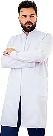 Jaleco Médico Masculino Slim Gola Padre com Zíper Manga Longa