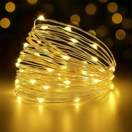 Image of Metaku Fairy Lights Battery Operated 10Ft /3M 30 LED String Lights Twinkle Christmas Lights Indoor Decorative Mini Lights for Home Bedroom Garden Wedding Party Festival Decorations (Yellow, 1 Pack)