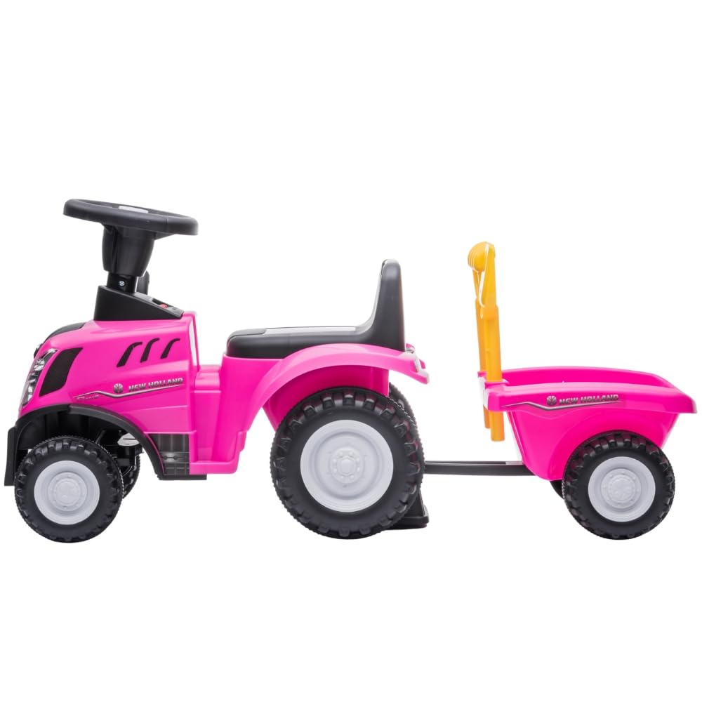 Bandits & Angels Bobbycar Rutschauto New Holland Traktor mit Anhänger ab 1 Jahr – mit funktionierenden Scheinwerfern – Kinderfahrzeug blau – Bobbycar für Jungen – New Holland (Rosa)