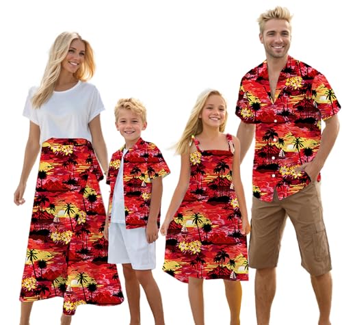 Image of Cromoncent Matching Hawaiian Outfits for Family, Dad and Son Matching Luau Beach Tropical Shirts Mommy Daughter Tropical Sets