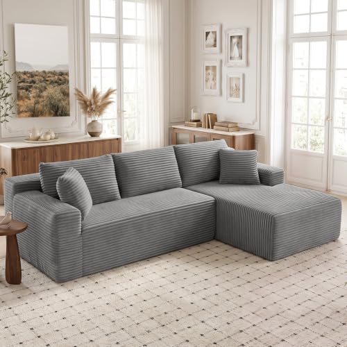 Image of Boneless Couch, 102.4 inch Sectional Couches for Living Room with L Shape Sofa | Cloud Couch Sectional with Chaise, Modular Cloud Sofa with Deep Seat, No Assembly, Beige, Corduroy, Right Chaise