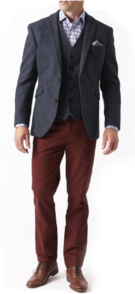 Brook Taverner Men's Stranraer Harris Tweed® Wool Jacket Coat in Blue Tailored Long Sleeved Single Breasted Plaid Blazer