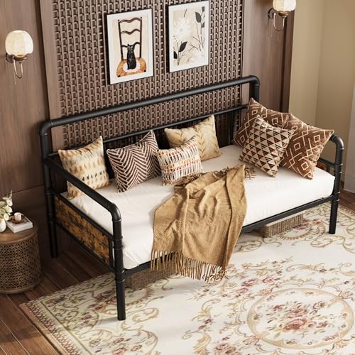 GarveeHome Metal Daybed Frame Twin Size,Heavy Duty Metal Twin Bed Frame,Daybed for Living Room Bedroom Guest Room, Black