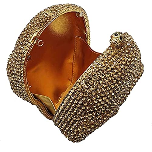 Djbm Halloween 3D Skull Clutch Purse Evening Bag Rhinestone Bag Crystal Metal Clutch For Women Evening Cocktail Party, Gold #TOP4
