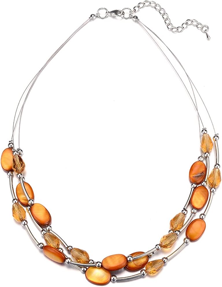 Crystal Layered Statement Necklace For Women - Choker Necklace with Chunky Silver Chain, Birthday Gifts For Women