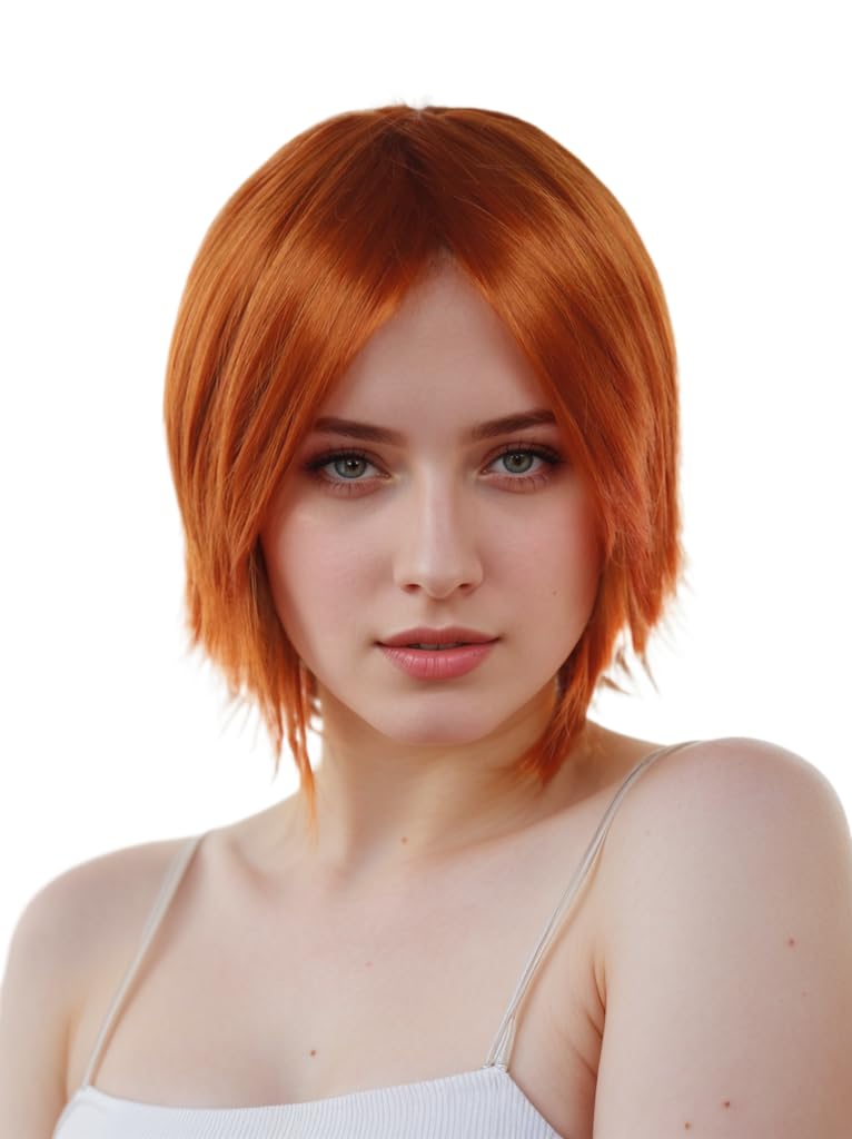 Prettyland Parrucca Media Lunghezza Capelli con frangia frangetta Scalati Lisci rosso arancio C622
