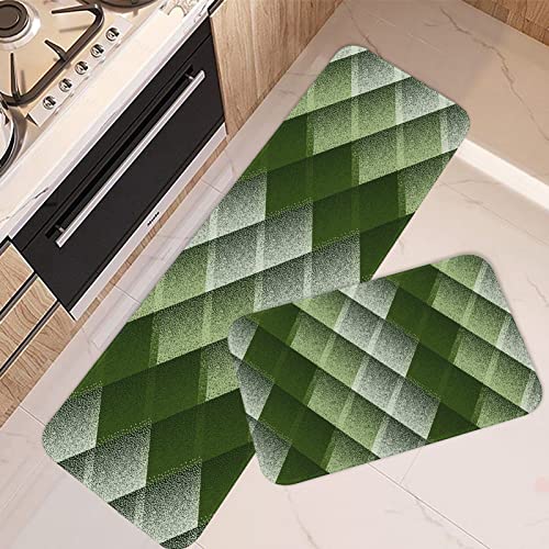 Artsocket Kitchen Rugs And Mats Non Skid Washable Set Of 2, Green Dot Geometric Kitchen Runner Rug, Grain Grid Modern Kitchen Floor Mat Under Sink Mat Throw Rug For Kitchen Doormat Waterproof #TOP13