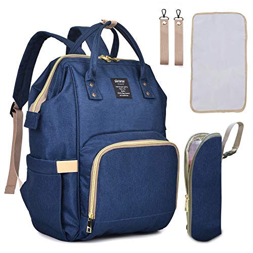 Motherly Stylish Babies Diaper Bags for Mothers with 1 Bottle Bag + 1 Diaper Changing Mat + 1 Set of Stroller Hooks (Navy Blue)
