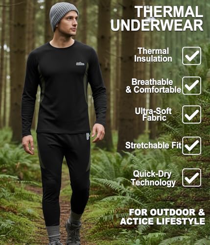 2 Pack Thermal Underwear Long Johns for Men Fleece Lined Base Layer Tops and Bottoms Set Cold Weather Winter Gear2