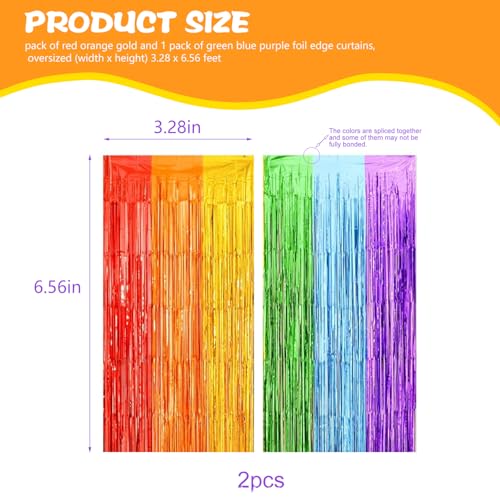Image of Rainbow Foil Fringe Curtains 2-Piece Rainbow Party Decoration Glitter Hanging Streamers for Disco Carnival Events Metal Tassel Holiday Party Photo Booth 3.3x6.6 Feet