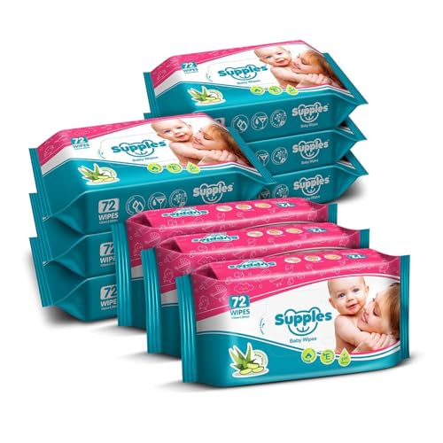 Image of Amazon Brand - Supples Baby Wet Wipes | 648 Wipes | 72 Wipes x 54 Packs | Enriched With Aloe Vera and Vitamin E | Alcohol-free and Paraben-free | Pure Water-Based Formulation