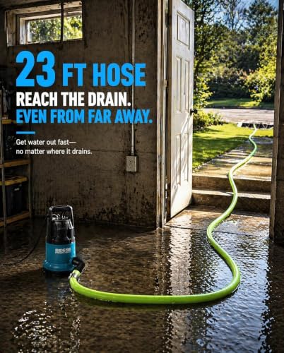 Image of SEESII 1HP Submersible Water Pump, 4755GPH High Flow Sump Pump with 23ft Hose Kit, Anti-Clogging Filter Net for Swimming Pool Hot Tub Pond Basement Rooftop Garden Water Removal