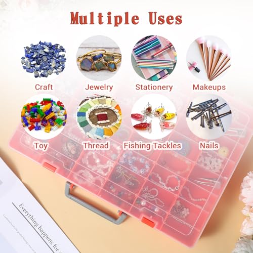 Image of Large 48 Grids Orange Plastic Organizer Box with Dividers, Adjustable Compartment Craft Organizer, Bead Storage Container for Crafts Jewelry Earrings,Tackle Box Organizers(14.2 inch x 10.3 inch x 1.6 inch)