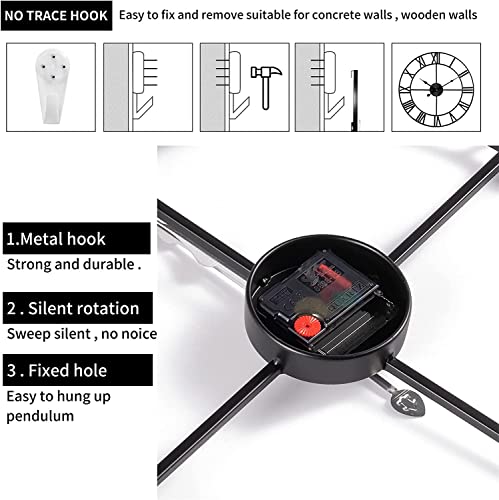 image for 1st owned Large Wall Clock, Metal Retro Roman Numeral Clock, Modern Ro