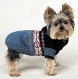 Blue Hooded Dog Sweater with Nordic Print size x-small, ZW428 XS