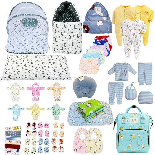 Image of Infantbond Baby All Season Use Hospital Essential Combo for New Born | Gift Pack | Baby Products | Maternity Essentials | Bedding Set (64 Items)(0-6 Months) (64 in 1 Grey Moon)