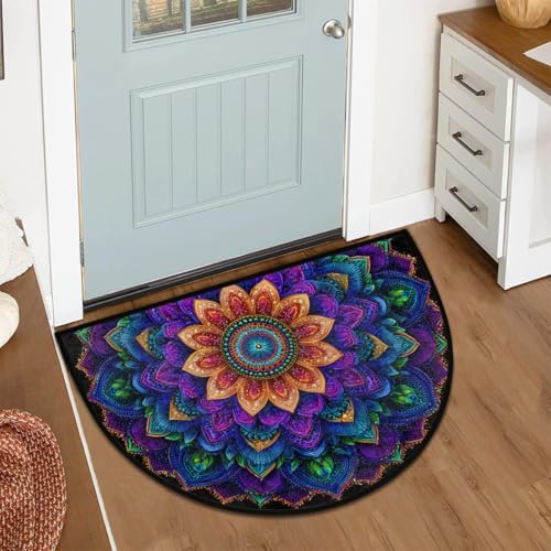 Tapete medio círculo bohemio antideslizante lavable 36x24 in miniatura 2