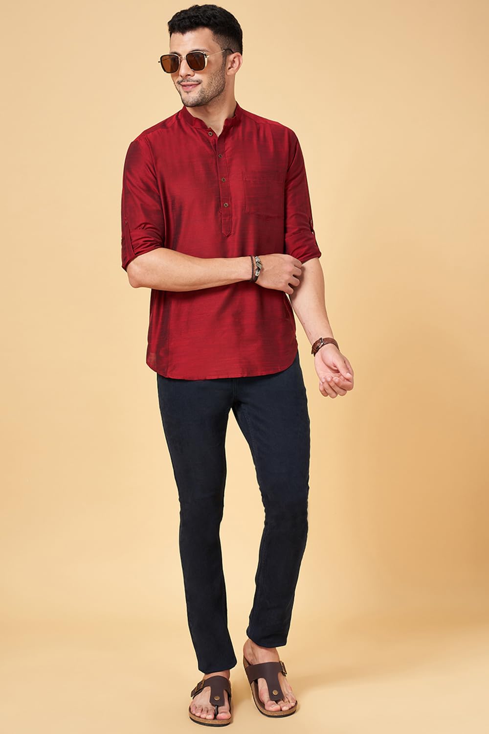 Men's Indus Route Maroon Kurta Regular Fit,Maroon,XL - Image 6 thumbnail