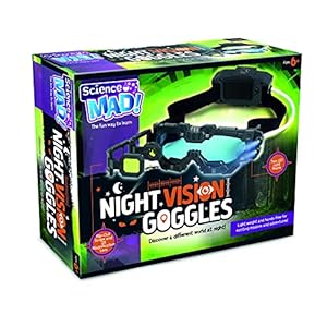 Science MAD! Night Vision Goggles For Kids – For Fun Night Missions – Lightweight, Flip Out Scope, 2x Magnification, Twin LED Beams, Blue Lenses, 6+ Years, ‎20 x 10 x 5.5 cm (SM55) , Black